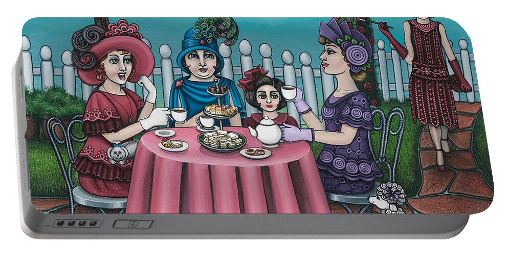 Tea Portable Battery Charger featuring the painting The Tea Party by Victoria De Almeida