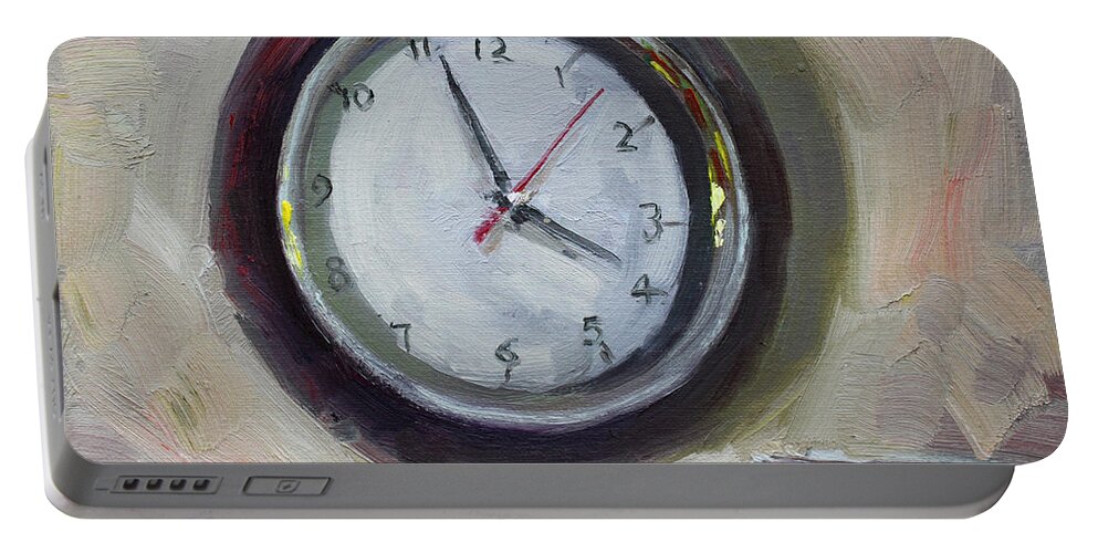 Time Portable Battery Charger featuring the painting The Times by Ylli Haruni
