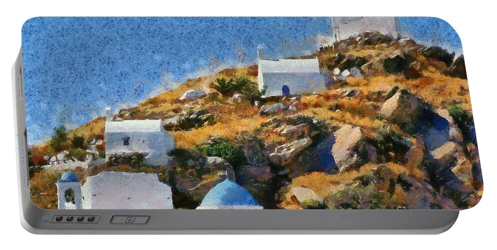 Ios Portable Battery Charger featuring the painting The top of Ios town by George Atsametakis