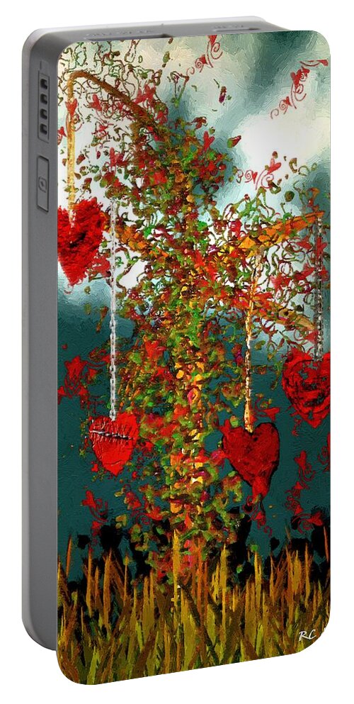 Hearts Portable Battery Charger featuring the painting The Tree of Hearts by RC DeWinter