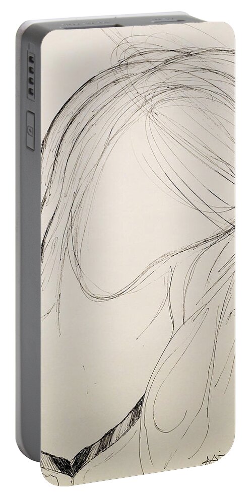 Giorgio Tuscani Portable Battery Charger featuring the drawing The Virgin Mary 4 by Giorgio Tuscani