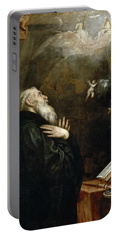 Alonso Cano Portable Battery Charger featuring the painting The Vision of St. Benedict of the world and the three angels by Alonso Cano