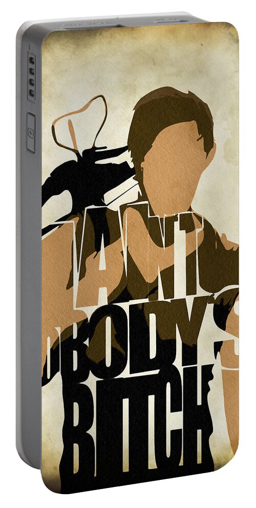 Daryl Dixon Portable Battery Charger featuring the painting The Walking Dead Inspired Daryl Dixon Typographic Artwork by Inspirowl Design