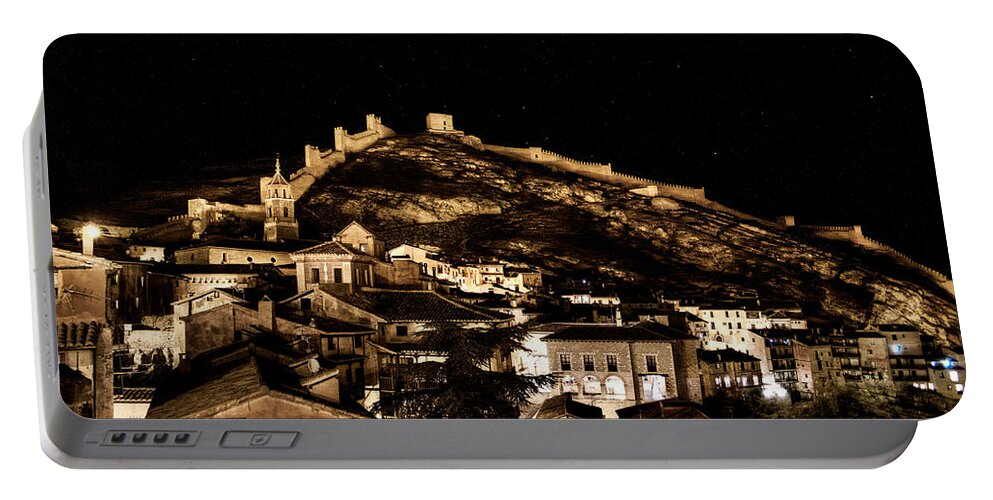 Albarracin Portable Battery Charger featuring the photograph The walls of Albarracin in the summer night Spain by Weston Westmoreland