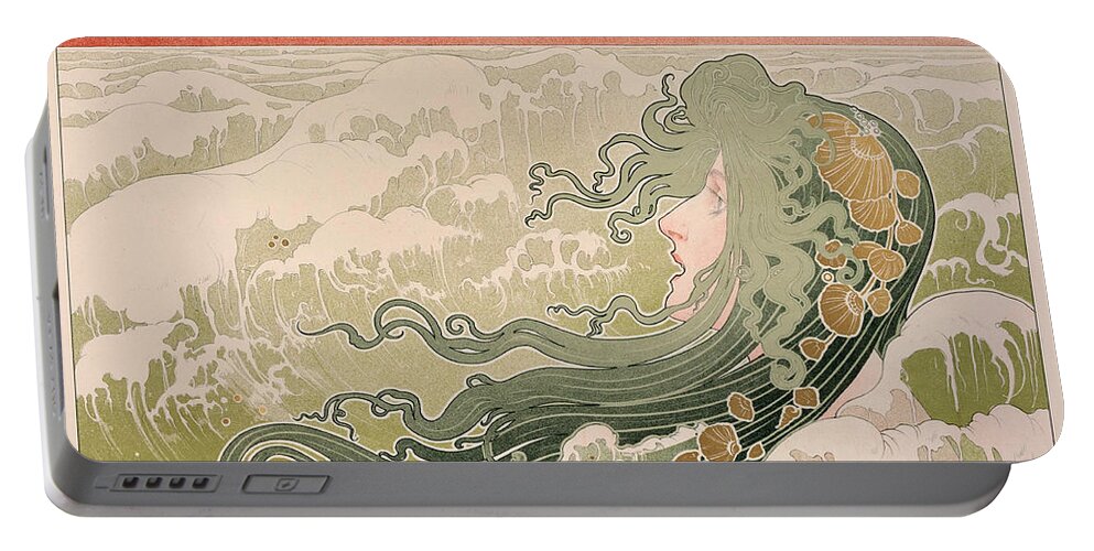 Henri Privat-livemont Portable Battery Charger featuring the painting The Wave by Henri Privat-Livemont