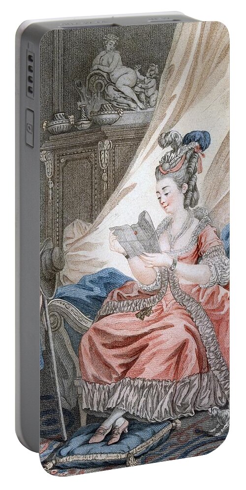 Female Portable Battery Charger featuring the drawing The Welcome News, Engraved By L. Marin by Jean-Baptiste Le Prince