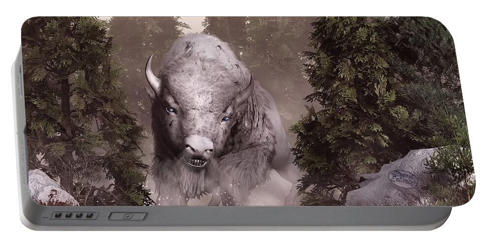 Buffalo Portable Battery Charger featuring the digital art The White Buffalo by Daniel Eskridge
