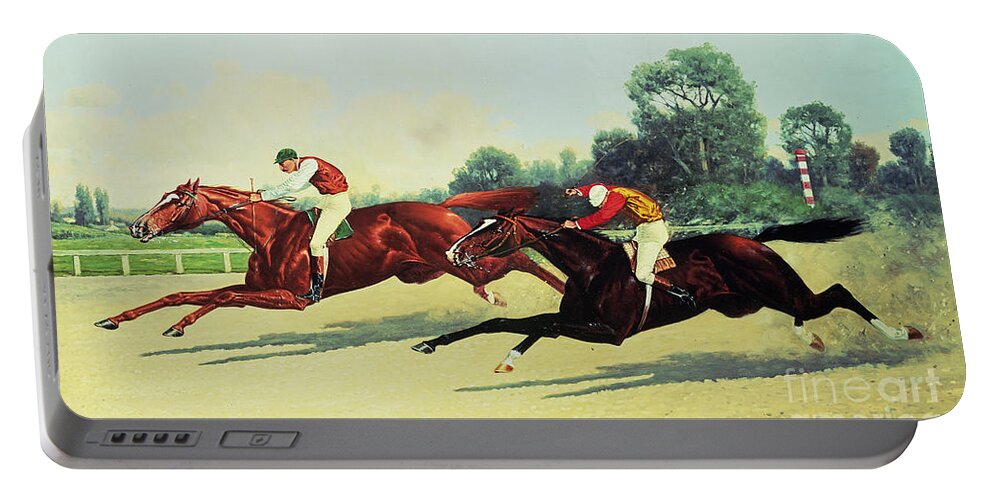 Crop Portable Battery Charger featuring the painting The Winning Post in Sight by Henry Stull