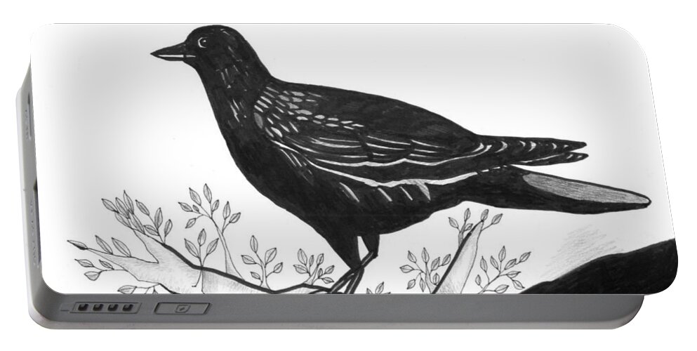 Bird Portable Battery Charger featuring the drawing The Witness by Helena Tiainen