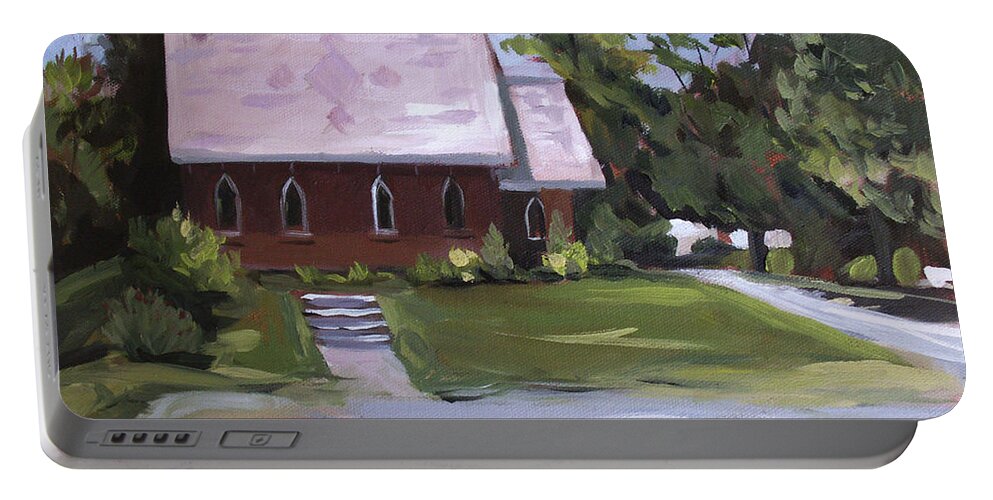 Churches Portable Battery Charger featuring the painting The Wyben Union Church by Nancy Griswold