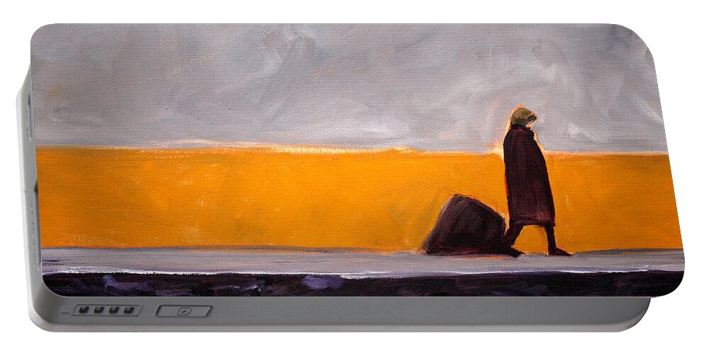 Abstract Portable Battery Charger featuring the painting The Yellow Wall by Nancy Merkle