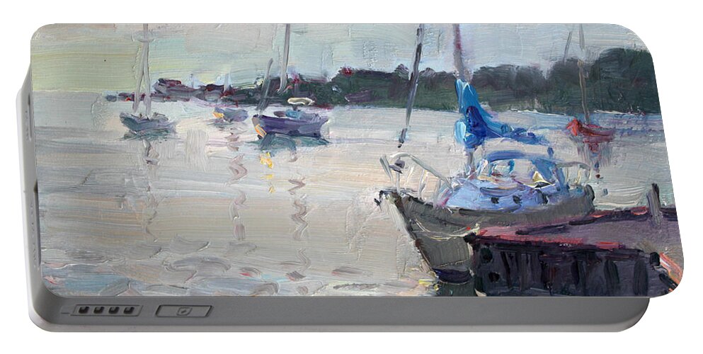 Youngstown Yachts Portable Battery Charger featuring the painting The Youngstown Yachts by Ylli Haruni