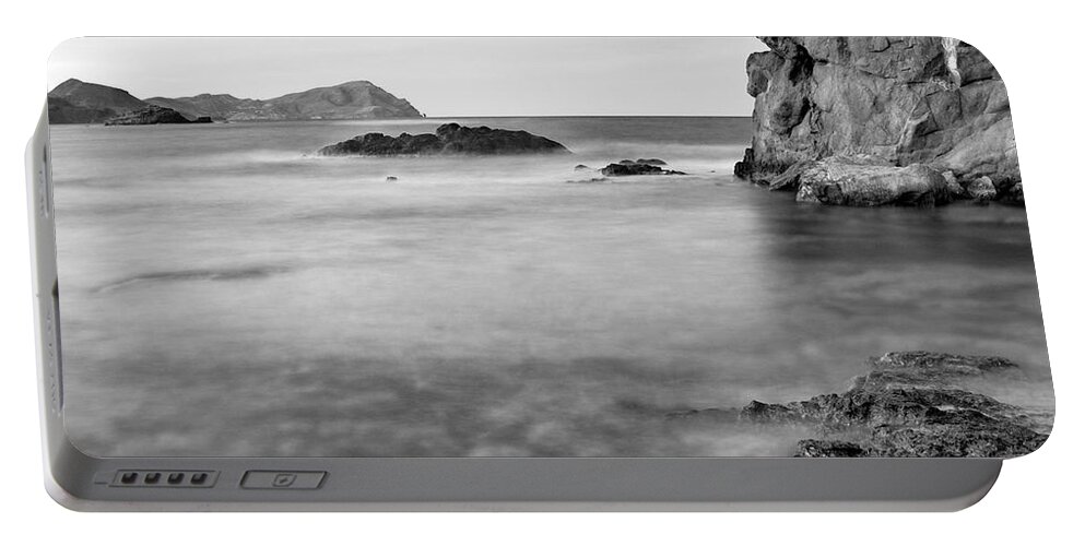 Black And White Portable Battery Charger featuring the photograph Thinking by Guido Montanes Castillo