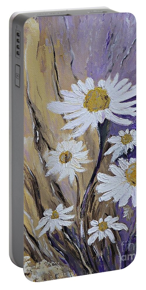Daisy Portable Battery Charger featuring the painting This spring daisies by Amalia Suruceanu