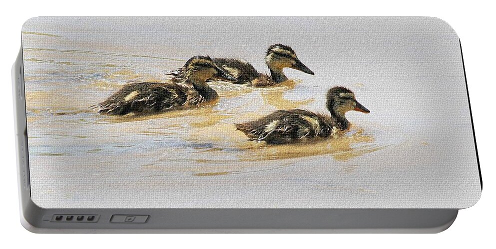 Three Baby Wild Ducks Portable Battery Charger featuring the photograph Three Baby Wild Ducks by Tom Janca