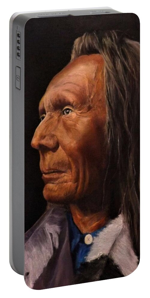 Native American Portable Battery Charger featuring the painting Three Eagles Nez Perce Warrior by Barry BLAKE