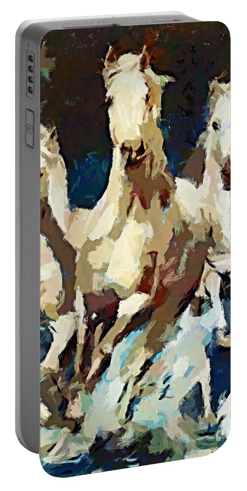 Animal Portable Battery Charger featuring the painting Three Lipizzans by Dragica Micki Fortuna