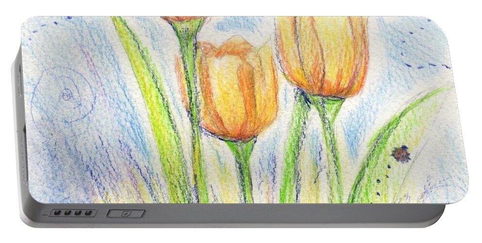 Spring Portable Battery Charger featuring the drawing Three little tulips by Shana Rowe Jackson