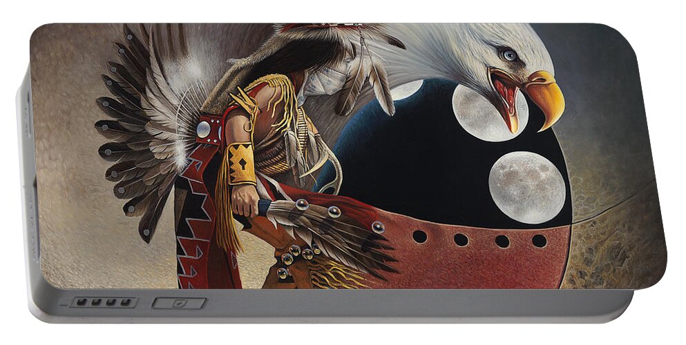 Native-american Portable Battery Charger featuring the painting Three Moon Eagle by Ricardo Chavez-Mendez