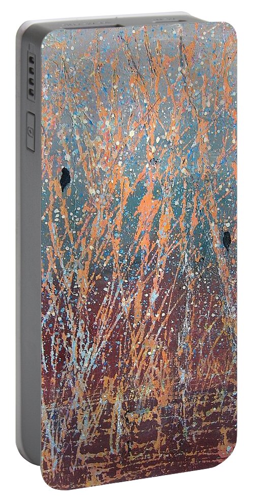 Black Birds Portable Battery Charger featuring the painting Three of a Kind by Suzanne Theis