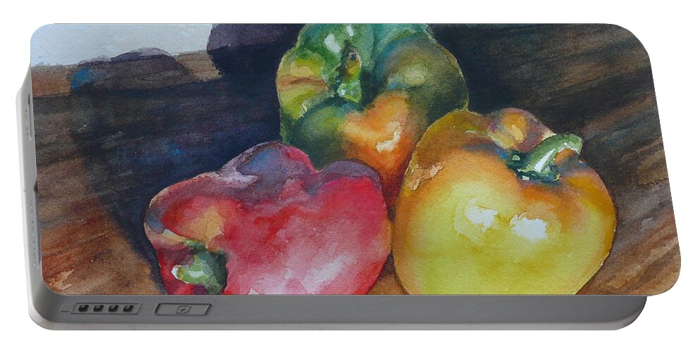 Peppers Painting Portable Battery Charger featuring the painting Three Peppers by Anne Gifford