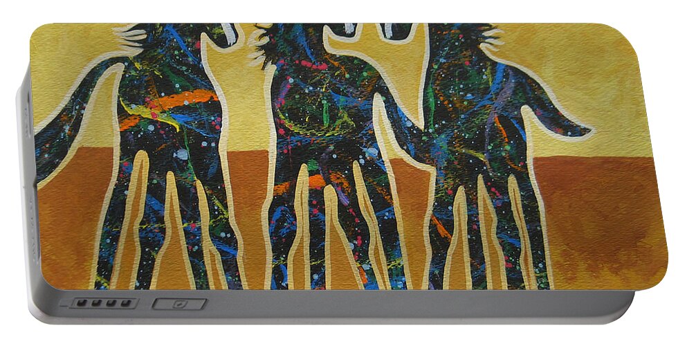 Horses Portable Battery Charger featuring the painting Three Ponies by Lance Headlee