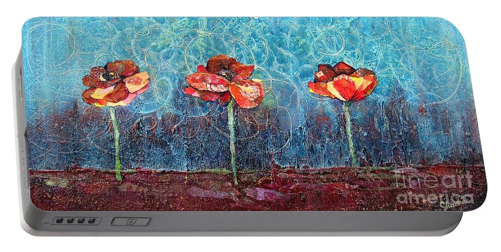 Poppy Portable Battery Charger featuring the painting Three Poppies by Shadia Derbyshire