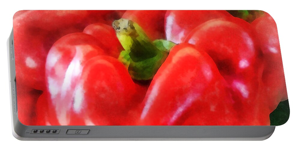 Pepper Portable Battery Charger featuring the photograph Three Red Peppers by Susan Savad