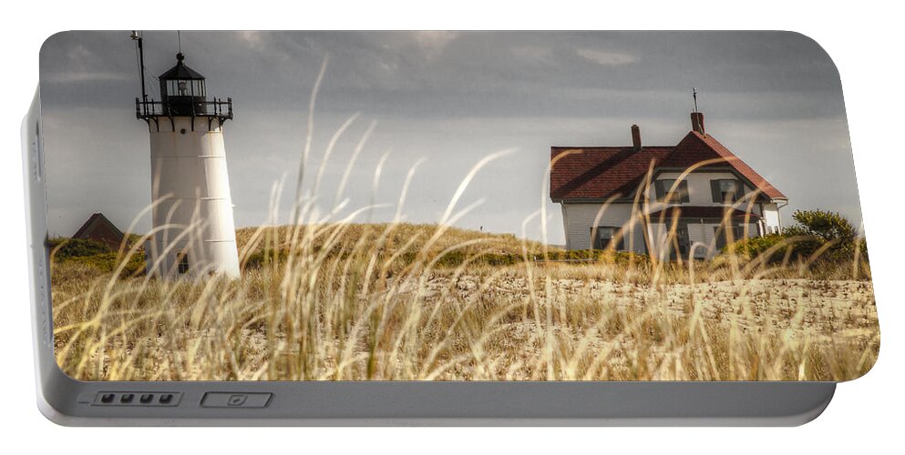 Race Point Light Portable Battery Charger featuring the photograph Race Point Light Through the Grass by Brian Caldwell