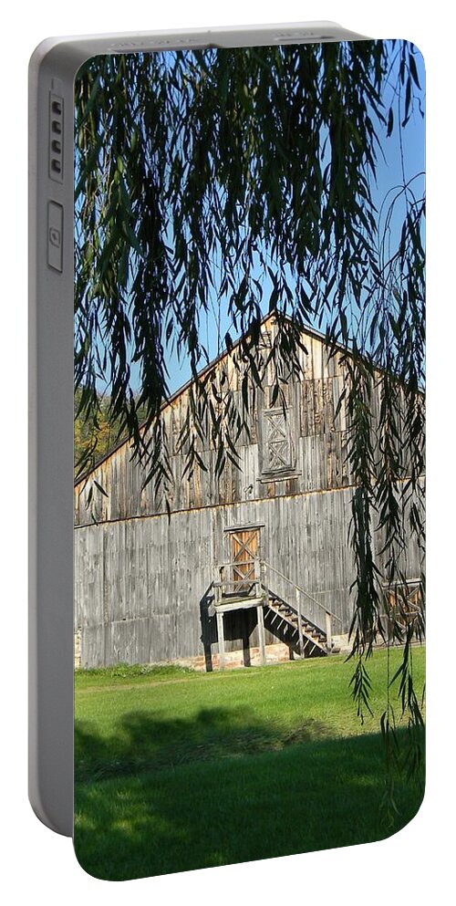 Barn Portable Battery Charger featuring the photograph Through the Willow Tree by Jean Goodwin Brooks