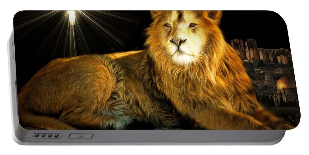 Lion Portable Battery Charger featuring the photograph Thy Kingdom Come 201502113brun with text by Wingsdomain Art and Photography