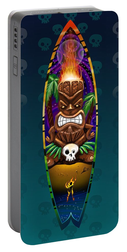 Surf Portable Battery Charger featuring the digital art TikiStick by Doug Schramm