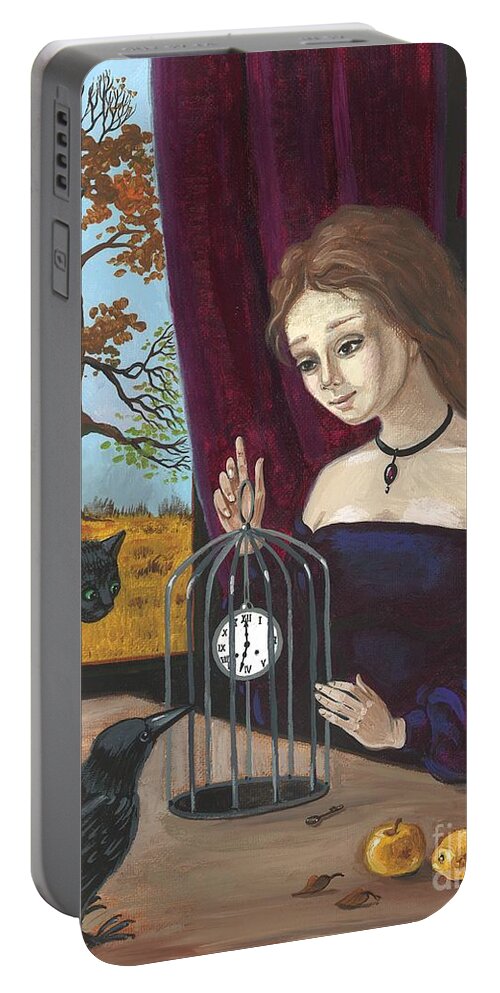 Painting Portable Battery Charger featuring the painting Time In The Cage by Margaryta Yermolayeva