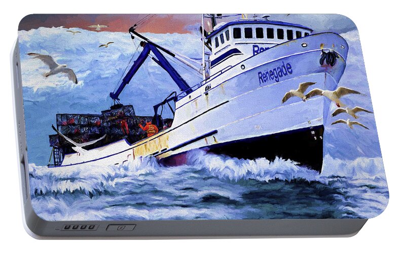 Alaskan King Crabber Portable Battery Charger featuring the painting Time To Go Home by David Wagner
