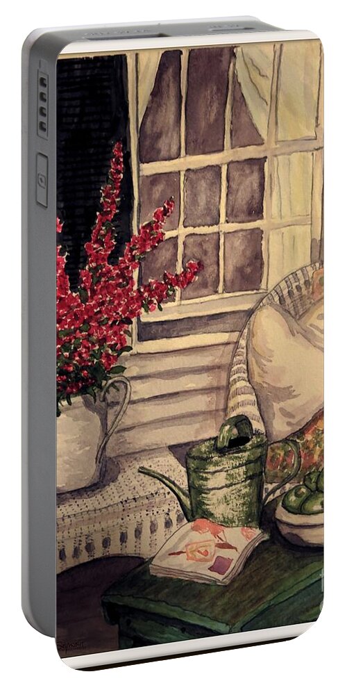Verandah Portable Battery Charger featuring the painting Time To Relax - Within Border by Leanne Seymour