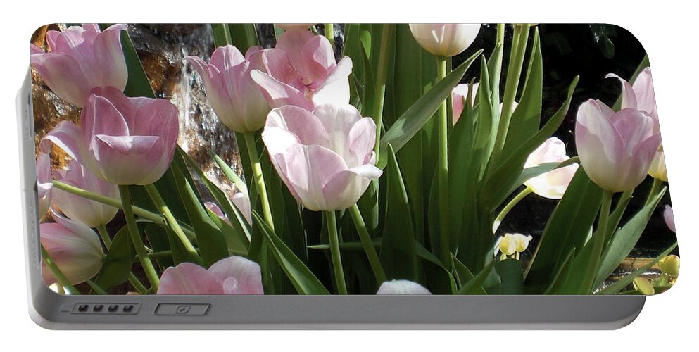 Pink Flowers Portable Battery Charger featuring the photograph Tip Toe Through The Tulips by Gerry High
