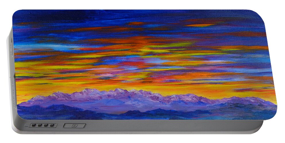 Sunset Paintings Portable Battery Charger featuring the painting Tobacco Root Mountains Sunset by Cheryl Nancy Ann Gordon