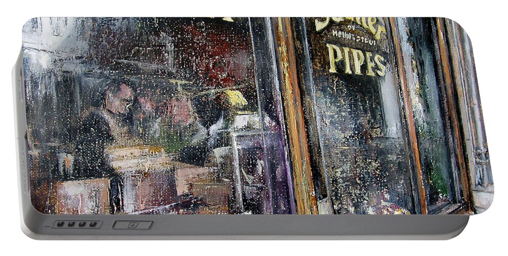 Tobacconists Portable Battery Charger featuring the painting Tobacconists Sautter of Mount Street -London by Tomas Castano