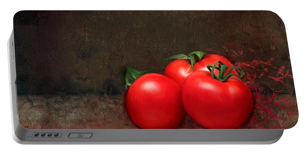 Tomatoes Portable Battery Charger featuring the painting Tomato Trio by Portraits By NC