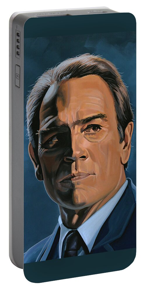 Tommy Lee Jones Portable Battery Charger featuring the painting Tommy Lee Jones by Paul Meijering