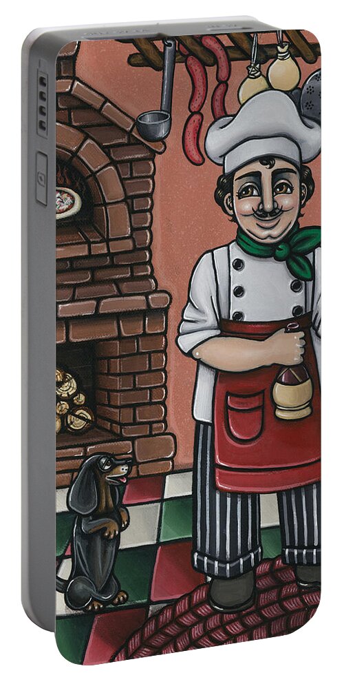 Italy Portable Battery Charger featuring the painting Tommys Italian Kitchen by Victoria De Almeida