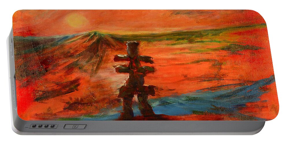 Abstract Art Portable Battery Charger featuring the painting Top Of The World by Sher Nasser