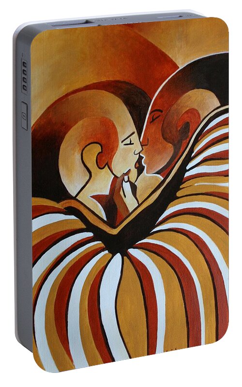 Couple Portable Battery Charger featuring the painting Touched By Africa I by Taiche Acrylic Art