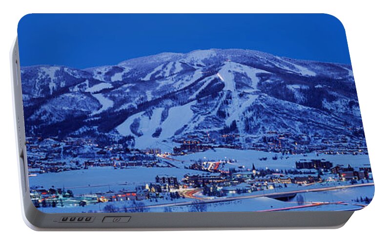 Photography Portable Battery Charger featuring the photograph Tourists At A Ski Resort, Mt Werner by Panoramic Images