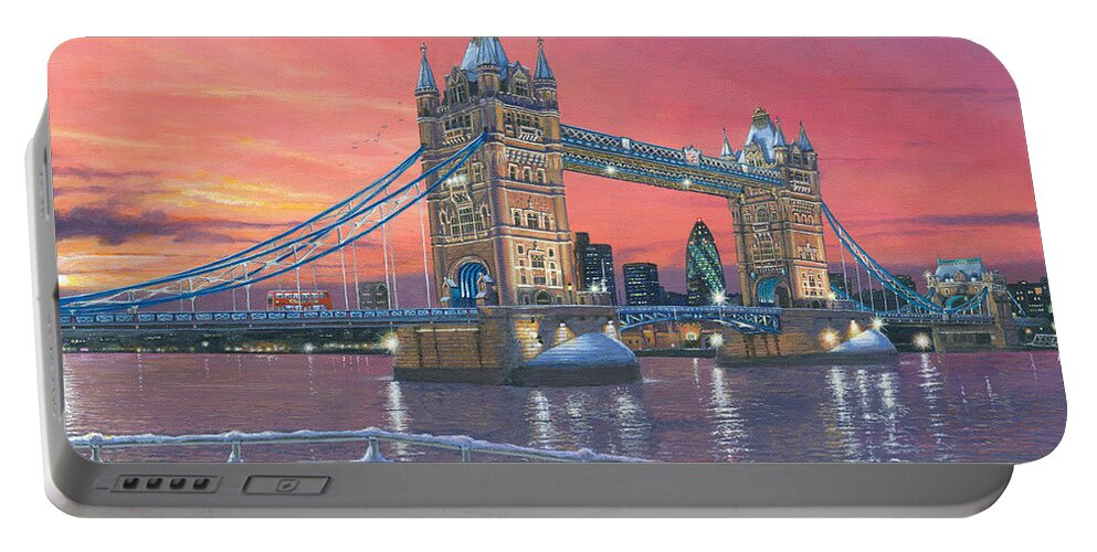 Architecture Art Portable Battery Charger featuring the painting Tower Bridge after the Snow by Richard Harpum