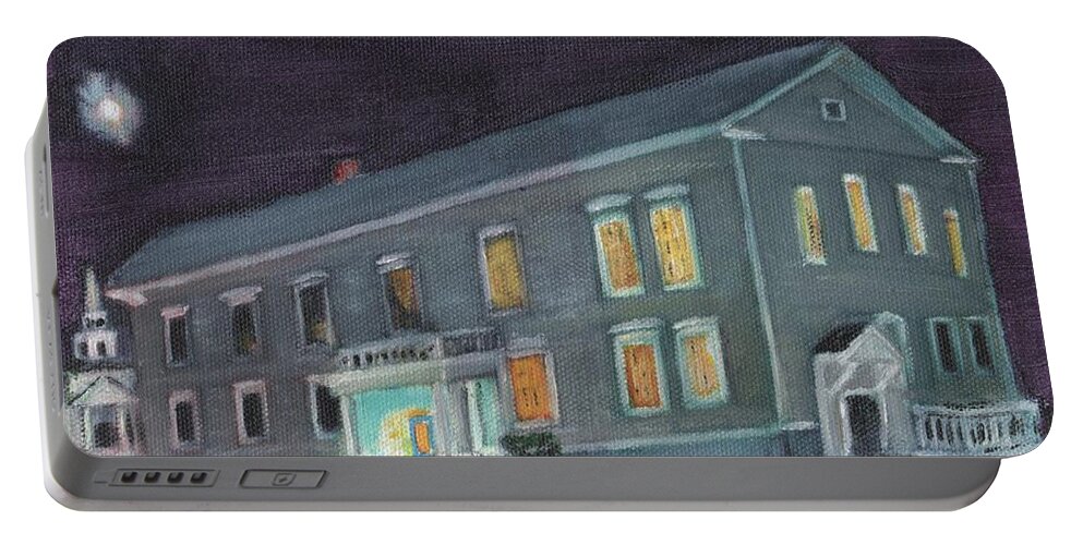 Ashland Portable Battery Charger featuring the painting Town Hall at Night by Cliff Wilson