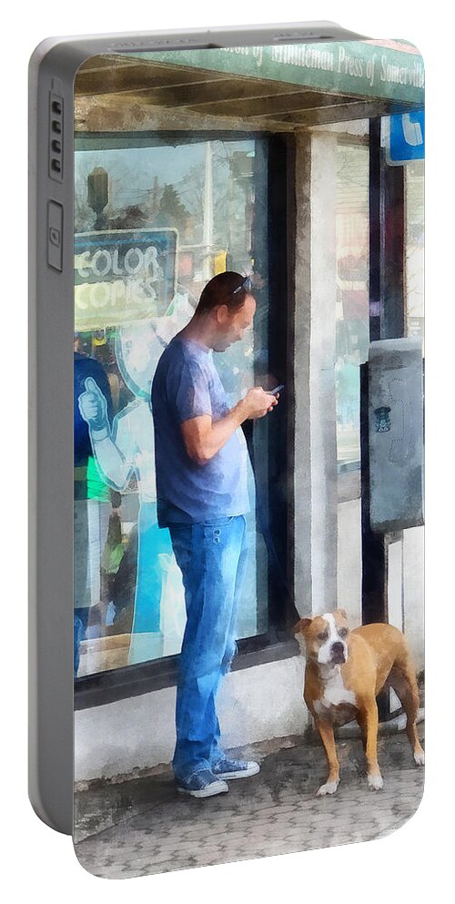Man Men Portable Battery Charger featuring the photograph Towns - Pay Phone by Susan Savad