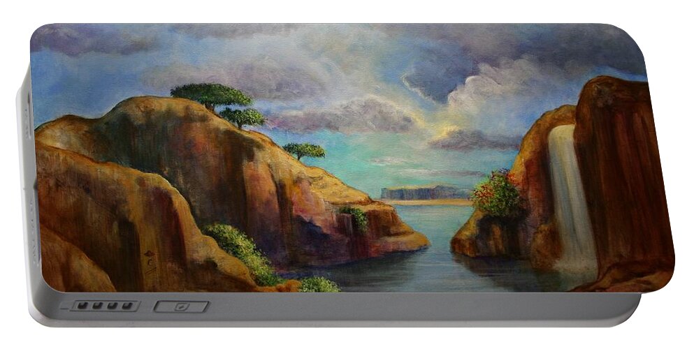 Rocks Portable Battery Charger featuring the painting Place of Dreams by Rand Burns