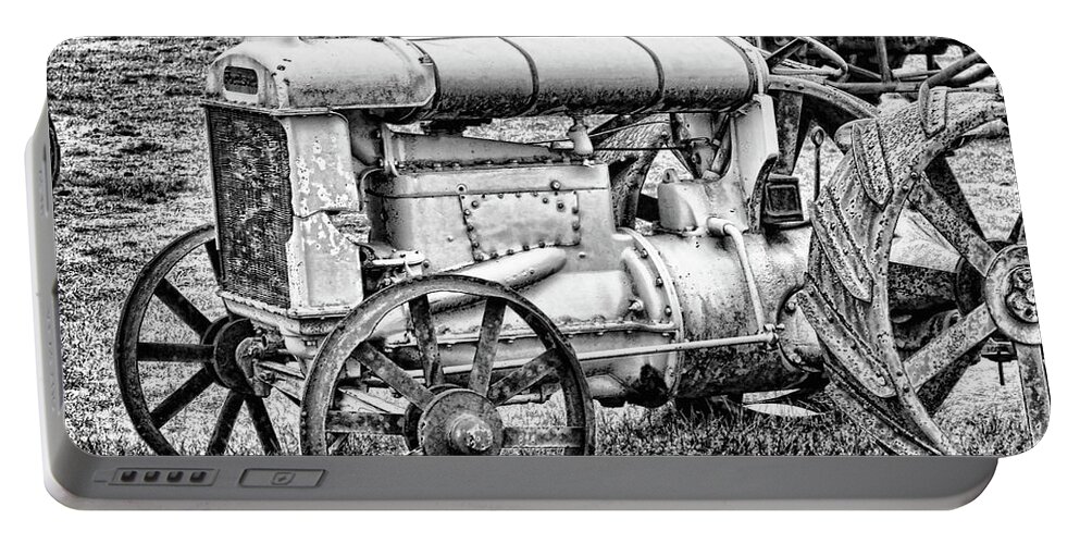 Black And White Portable Battery Charger featuring the photograph Tractor by Ron Roberts