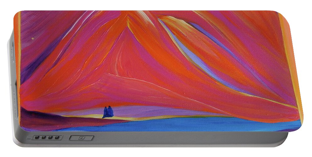 Mountains Portable Battery Charger featuring the painting Travelers Pink Mountains by First Star Art